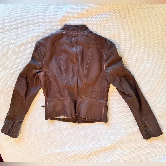 HEI HEI Anthropologie Dara Vegan Leather Moto Jacket Chocolate Brown - Picture 11 of 16